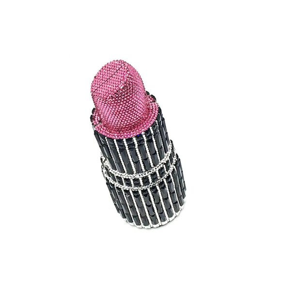 Lipstick Shaped Crystal Clutch Evening Bag Purse SILVER/RED NWT - Picture 6 of 10